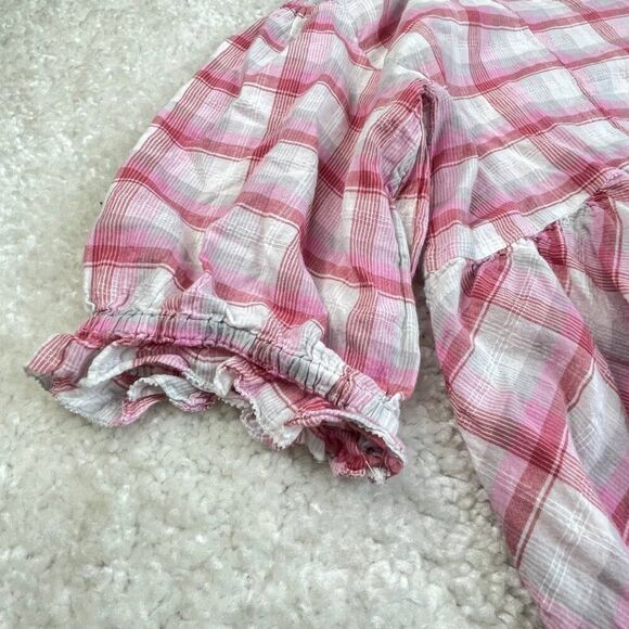 Sundance Janis Pink Plaid Ruffle 3/4 Sleeve Blouse - Picture 5 of 8